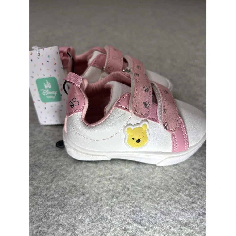 Disney Baby Winnie The Pooh Toddler Kids Sneaker Size 4 Pink /White Hook & Loop